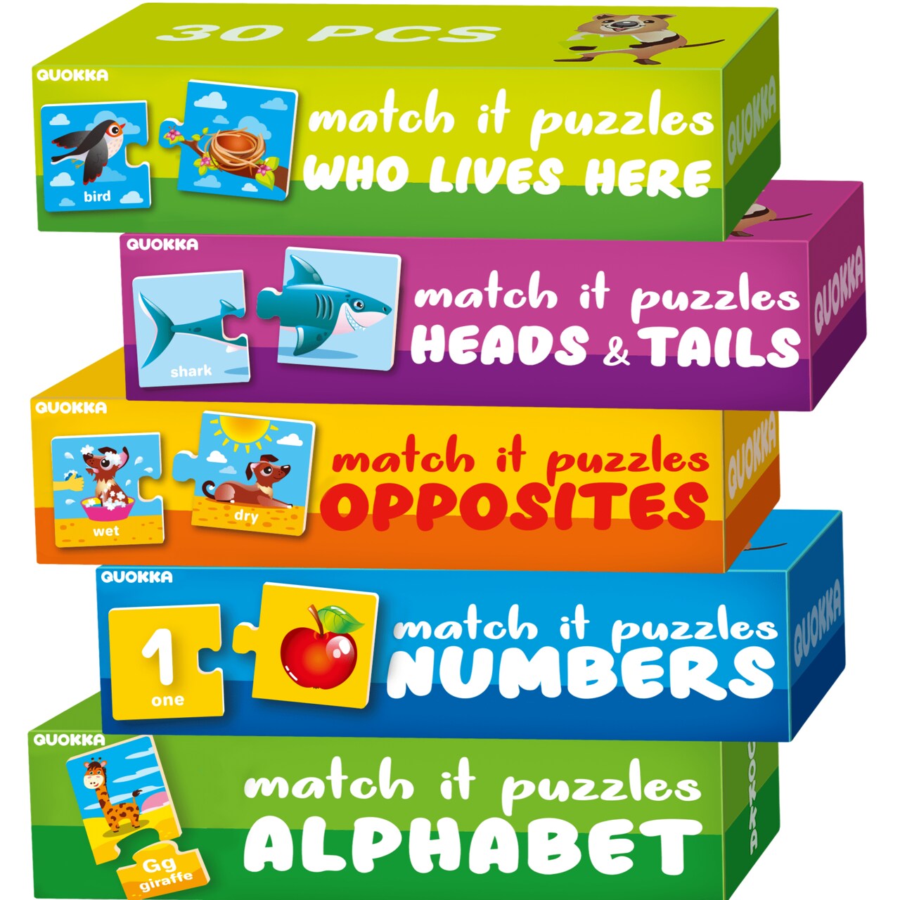 QUOKKA 5X MEGASET Puzzles for Toddlers 3-5 - Matching Games for Kids Ages 2-4 - Numbers Animals Opposites ABC Learning for Toddlers 1-3 Year Old - Educational Toy Activities for Boy and Girl